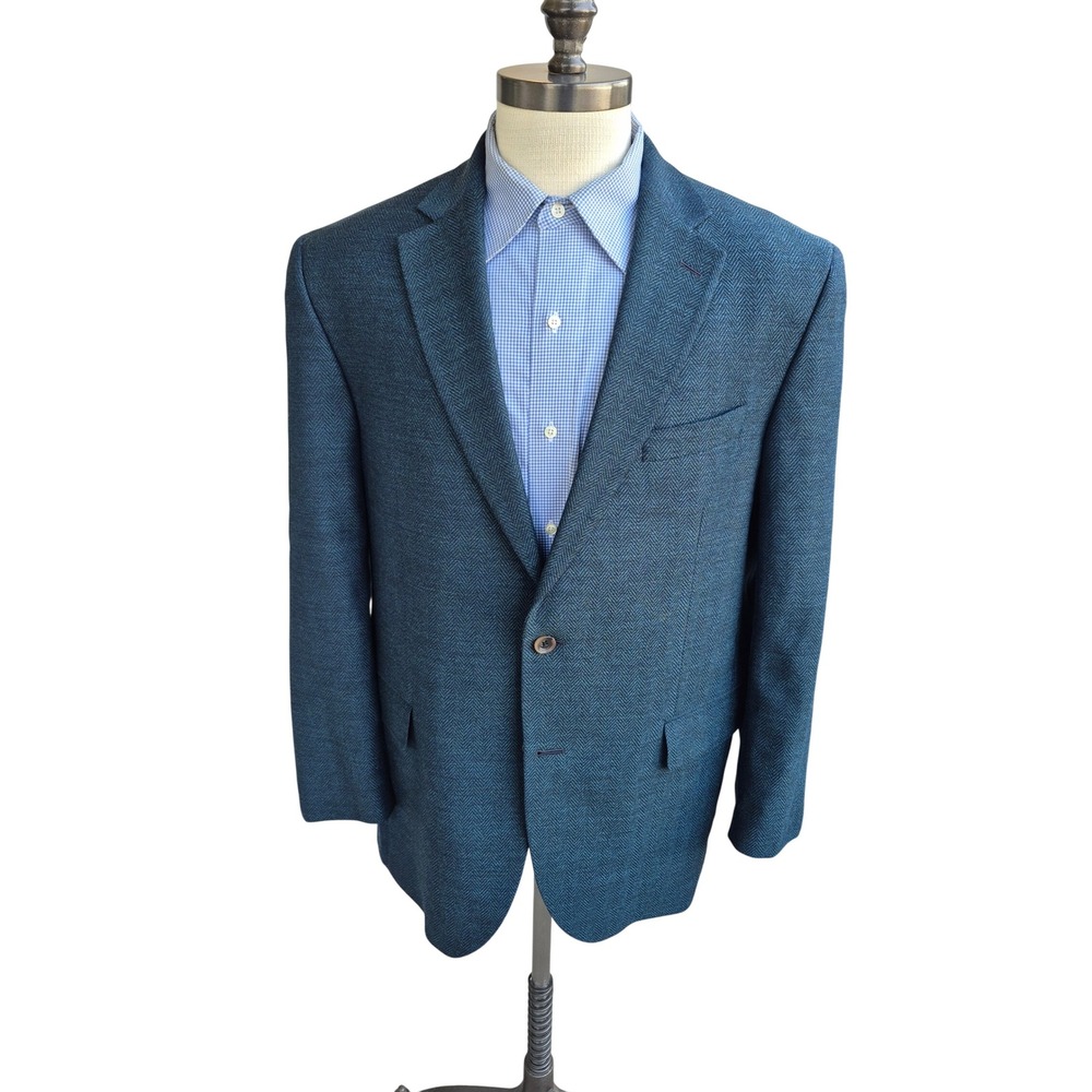 Jack Victor Recent Mens Teal Navy Herringbone Sport Coat Blazer Canada Sz 44 R